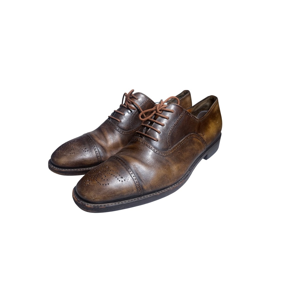 Salvatore Ferragamo Oxford Shoes Mens 11 2E Brown Leather Cap Toe Brogue Italy